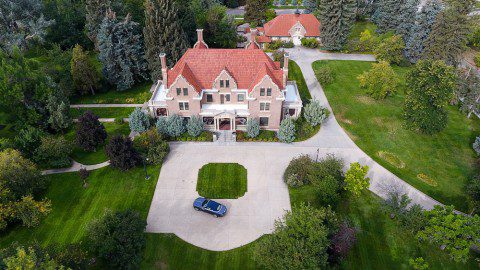 Aerial view of the historic Trail End State Historic Site, a grand mansion and garden, a top site and thing to do in Sheridan, Wyoming.