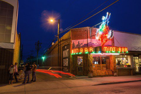 Neon lights at the Mint Bar